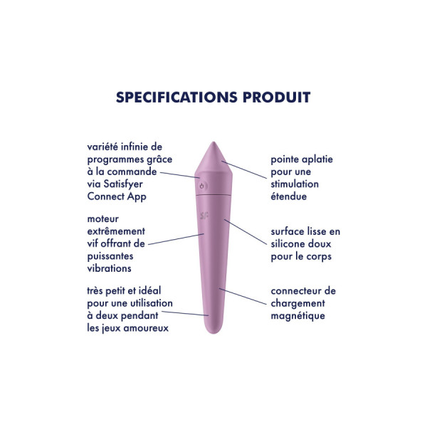 Vibromasseur connecté lilas USB Ultra Power Bullet 8 Satisfyer 